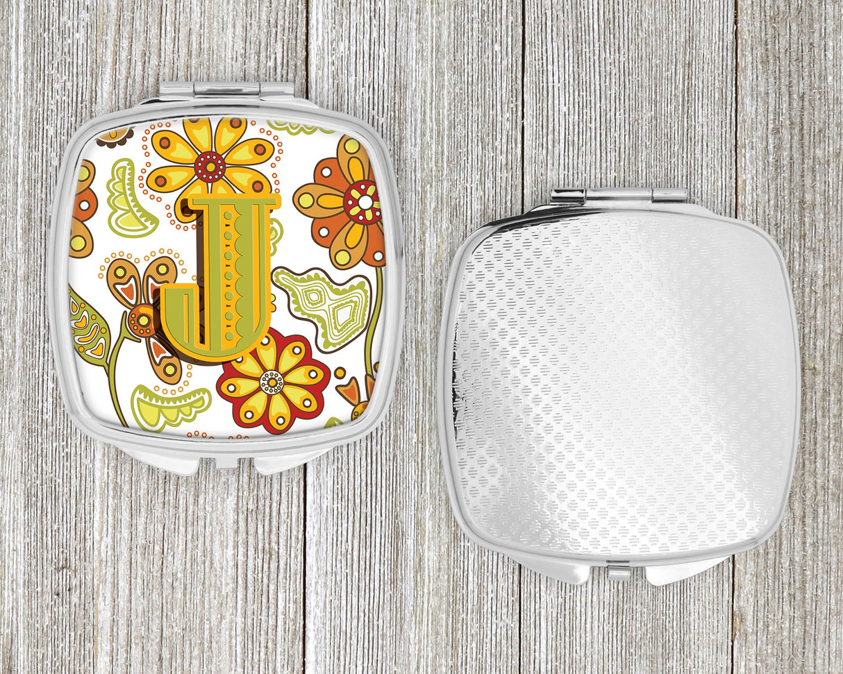 Letter J Floral Mustard and Green Compact Mirror CJ2003-JSCM by Caroline's Treasures