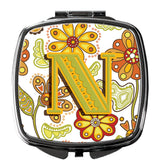 Letter N Floral Mustard and Green Compact Mirror CJ2003-NSCM by Caroline's Treasures