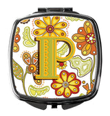 Letter P Floral Mustard and Green Compact Mirror CJ2003-PSCM by Caroline's Treasures