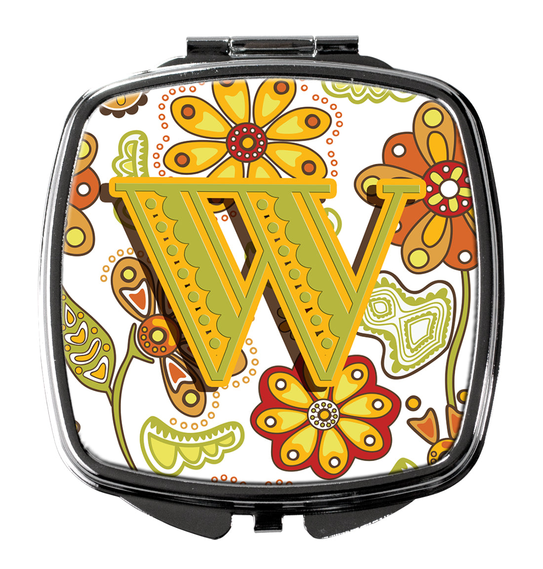 Letter W Floral Mustard and Green Compact Mirror CJ2003-WSCM by Caroline's Treasures