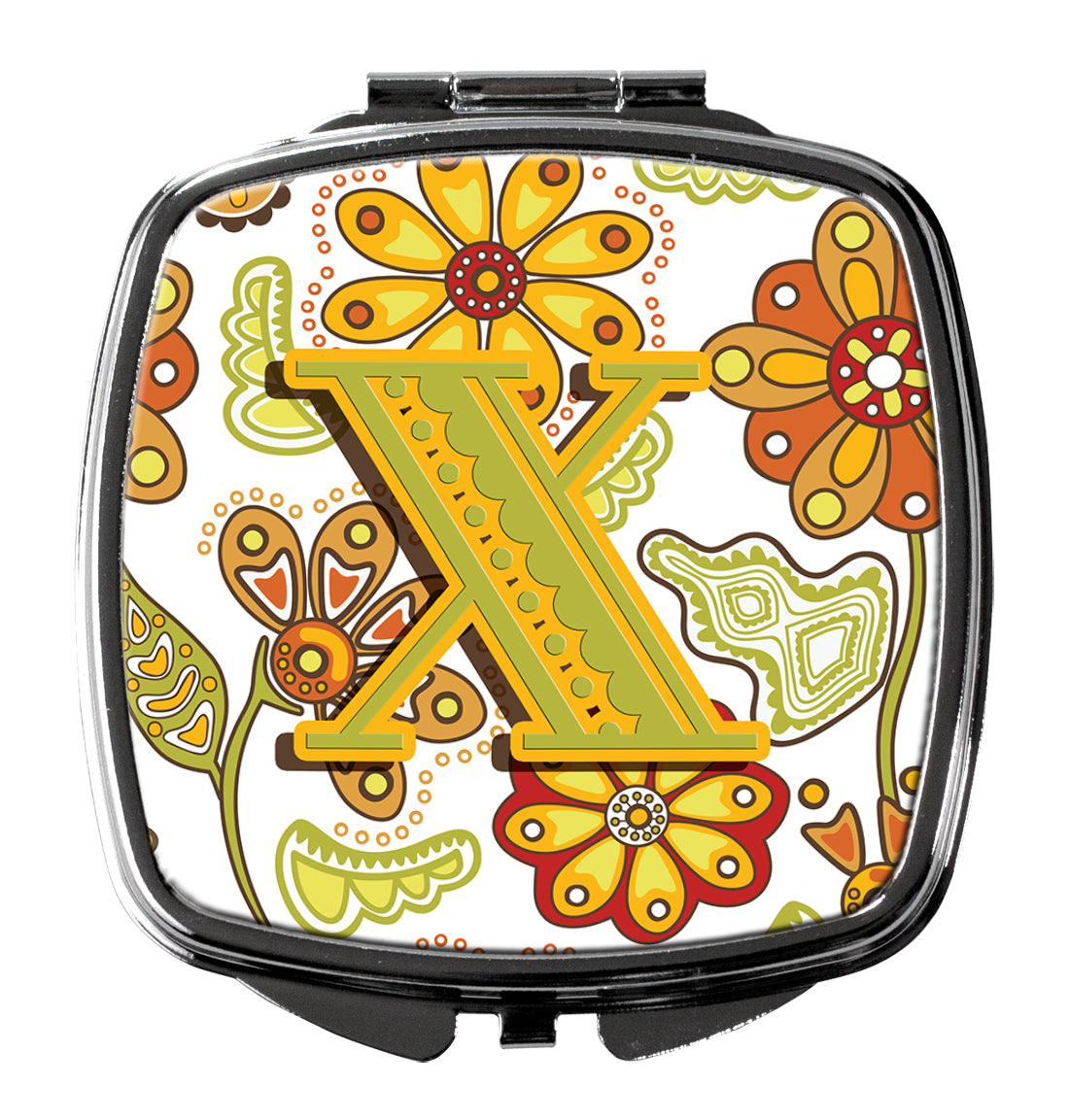 Letter X Floral Mustard and Green Compact Mirror CJ2003-XSCM by Caroline's Treasures