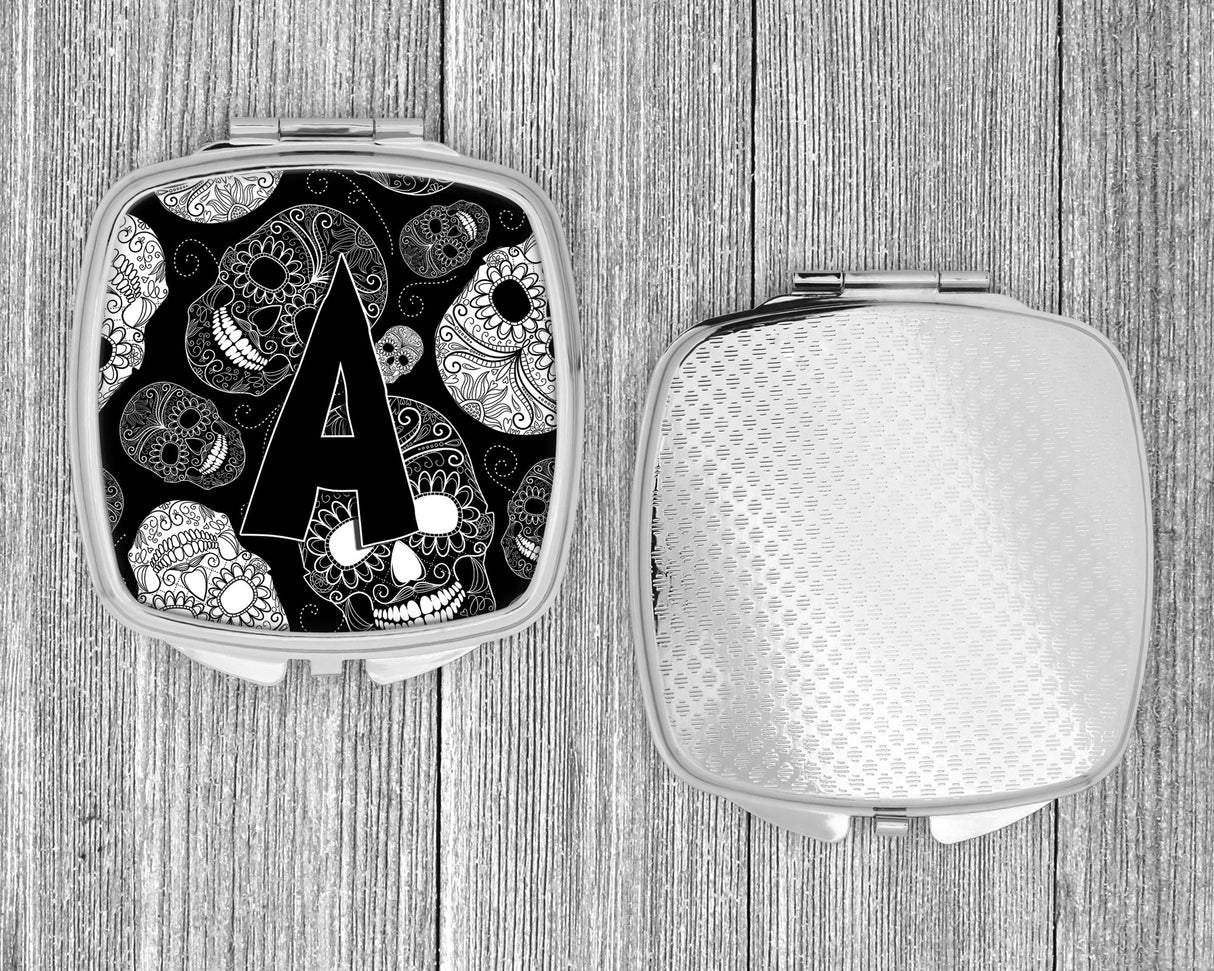 Letter A Day of the Dead Skulls Black Compact Mirror CJ2008-ASCM by Caroline's Treasures