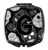 Letter G Day of the Dead Skulls Black Compact Mirror CJ2008-GSCM by Caroline's Treasures