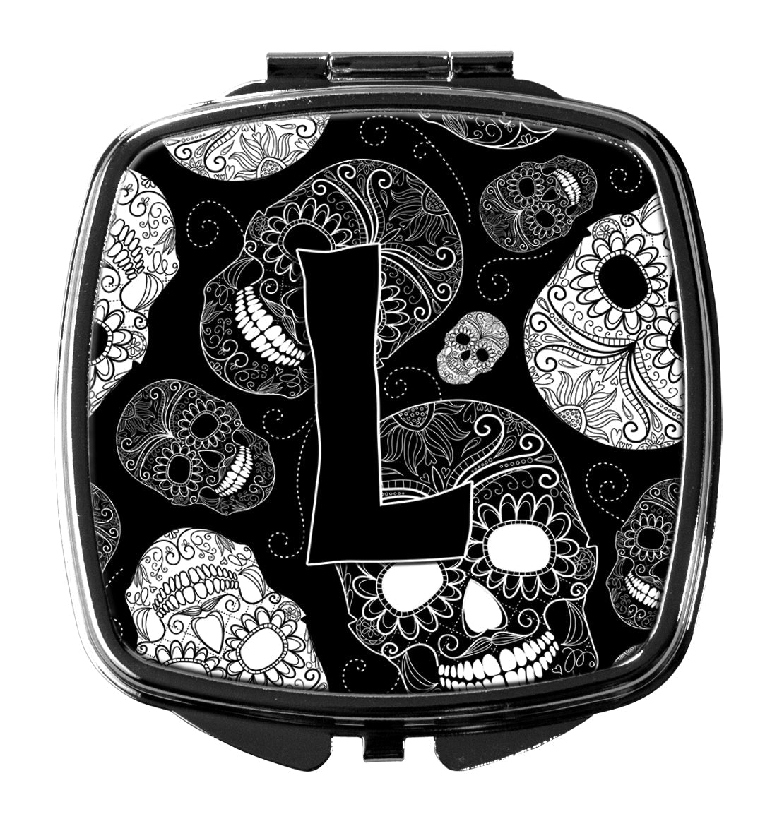 Letter L Day of the Dead Skulls Black Compact Mirror CJ2008-LSCM by Caroline's Treasures