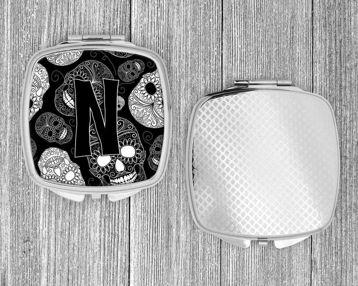 Letter N Day of the Dead Skulls Black Compact Mirror CJ2008-NSCM by Caroline's Treasures