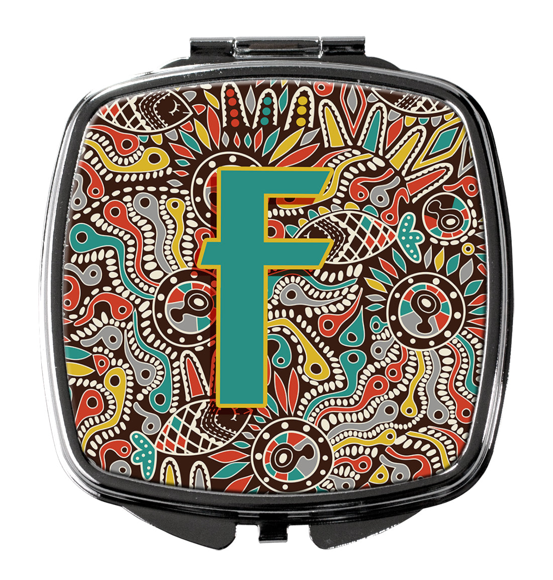 Letter F Retro Tribal Alphabet Initial Compact Mirror CJ2013-FSCM by Caroline's Treasures