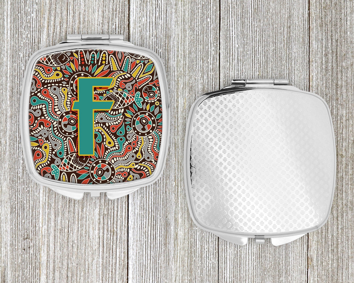 Letter F Retro Tribal Alphabet Initial Compact Mirror CJ2013-FSCM by Caroline's Treasures