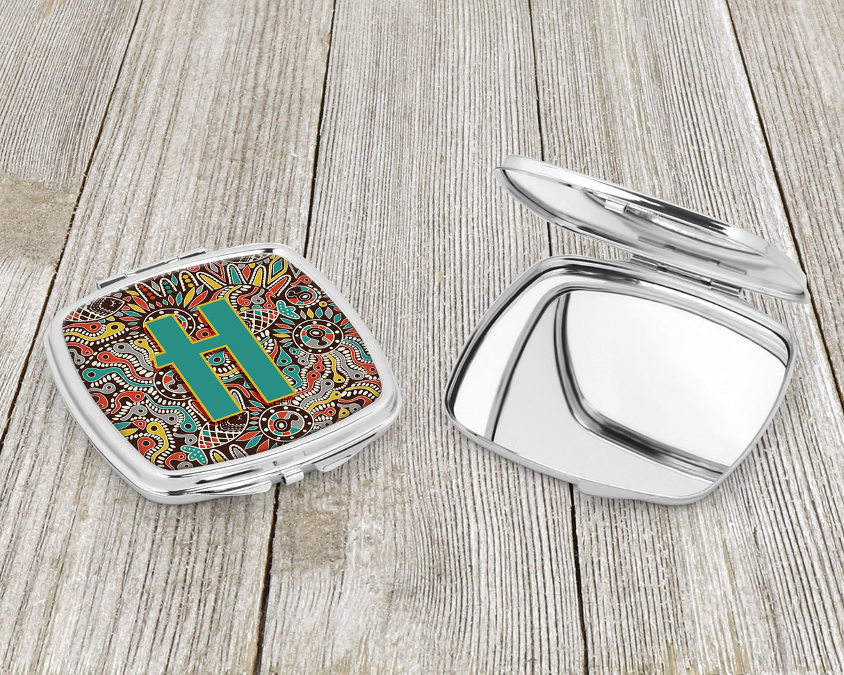 Letter H Retro Tribal Alphabet Initial Compact Mirror CJ2013-HSCM by Caroline's Treasures