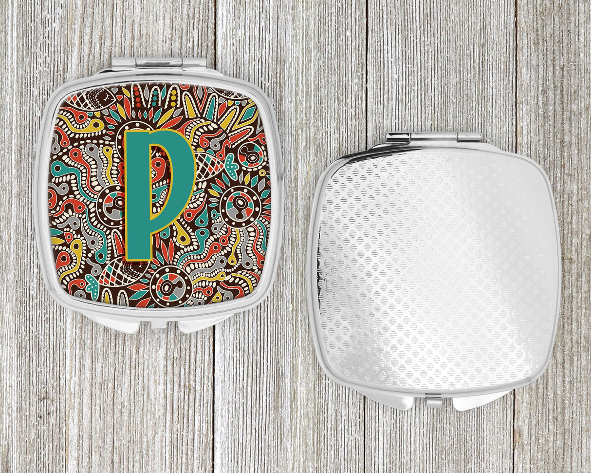 Letter P Retro Tribal Alphabet Initial Compact Mirror CJ2013-PSCM by Caroline's Treasures