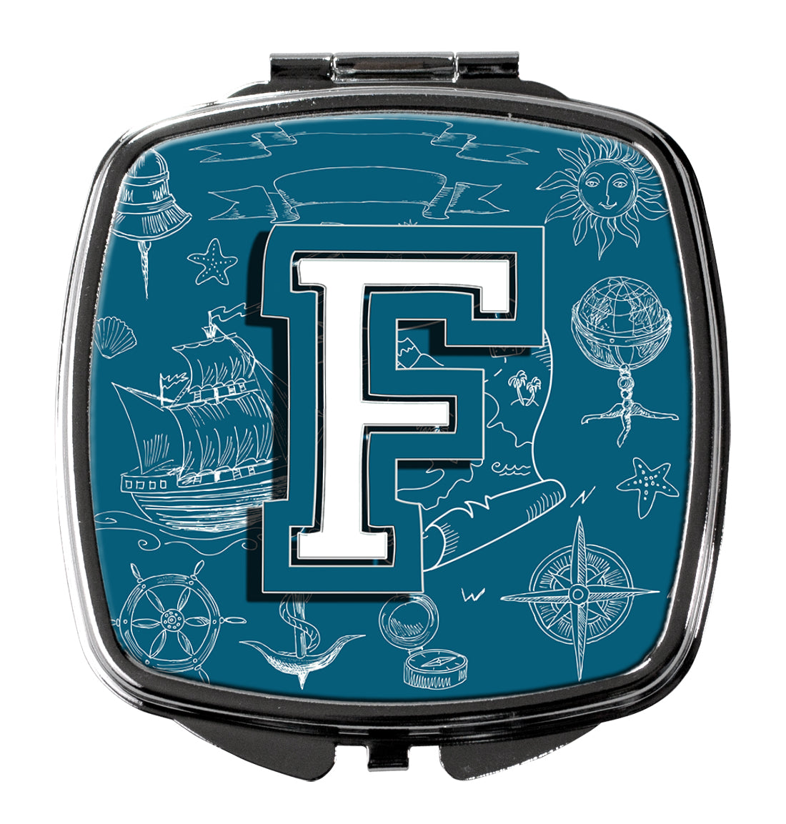 Letter F Sea Doodles Initial Alphabet Compact Mirror CJ2014-FSCM by Caroline's Treasures