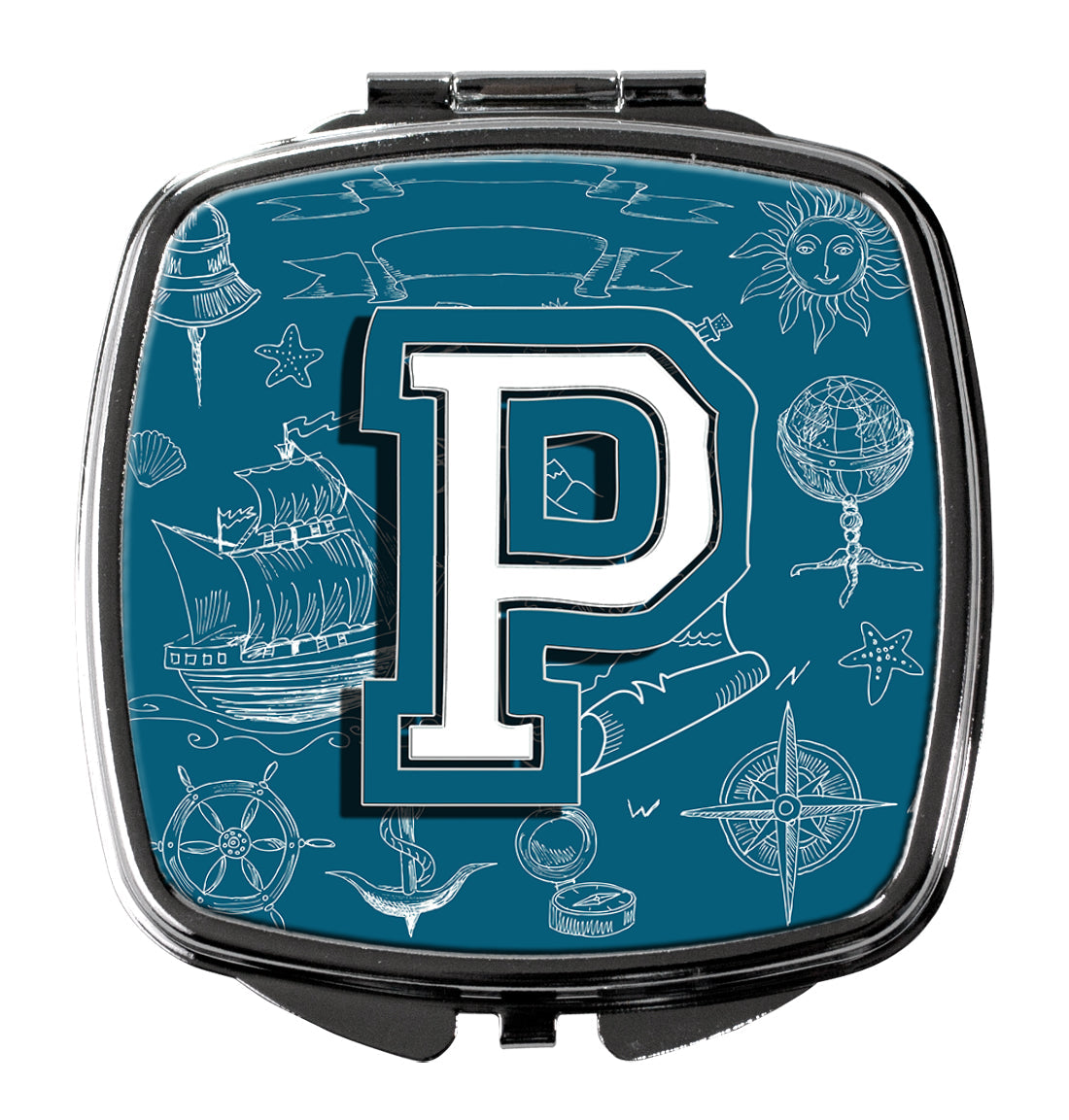 Letter P Sea Doodles Initial Alphabet Compact Mirror CJ2014-PSCM by Caroline's Treasures