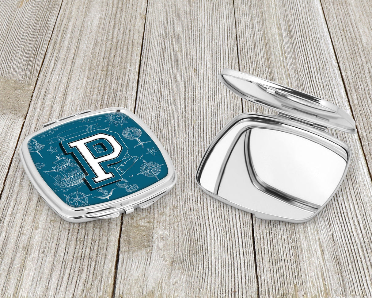 Letter P Sea Doodles Initial Alphabet Compact Mirror CJ2014-PSCM by Caroline's Treasures