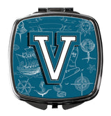 Letter V Sea Doodles Initial Alphabet Compact Mirror CJ2014-VSCM by Caroline's Treasures