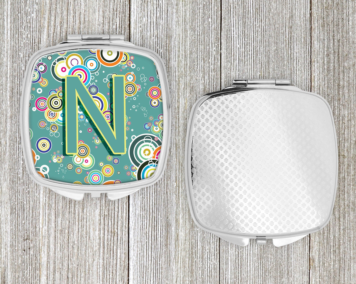 Letter N Circle Circle Teal Initial Alphabet Compact Mirror CJ2015-NSCM by Caroline's Treasures