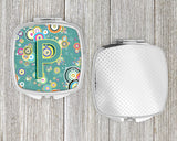 Letter P Circle Circle Teal Initial Alphabet Compact Mirror CJ2015-PSCM by Caroline's Treasures