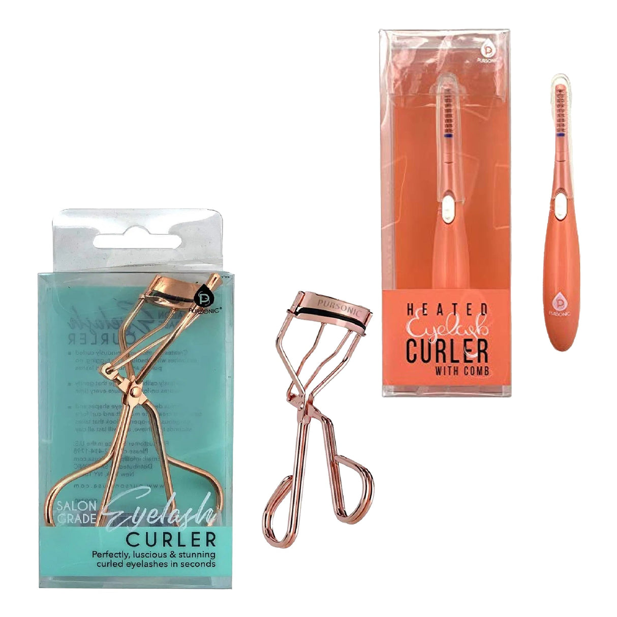 Pursonic Salon Grade Eyelash Curler & Heated Eyelash Curler With Comb Bundle by Pursonic