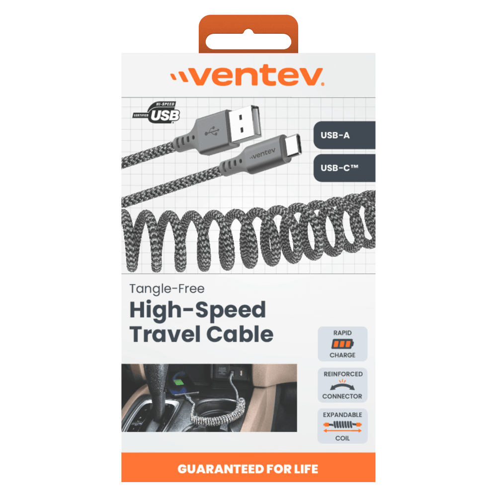 Ventev Helix USB A to USB C High Speed Travel Cable Gray by Ventev