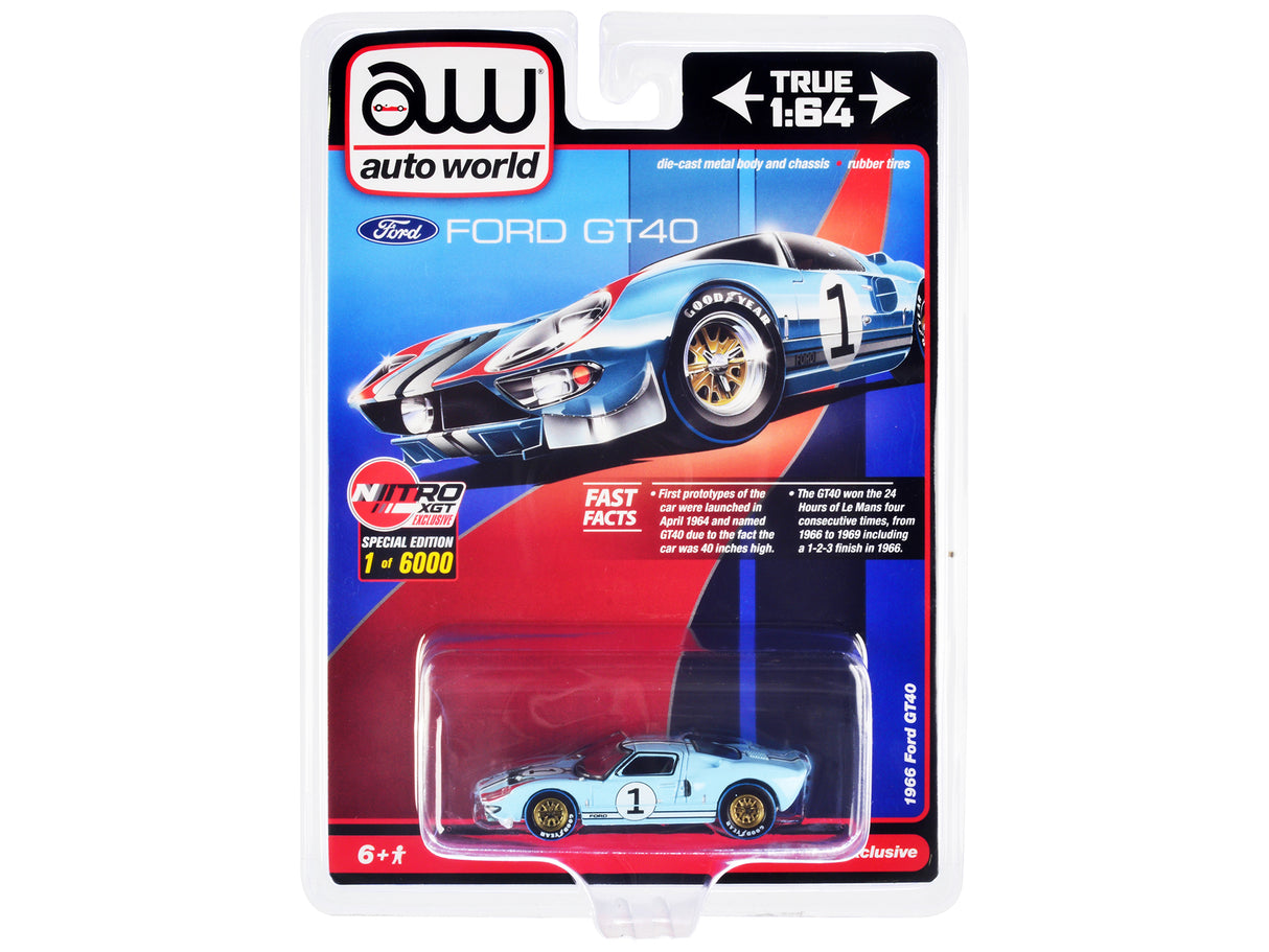 1966 Ford GT40 RHD (Right Hand Drive) #1 Light Blue with Stripes Limited Edition to 6000 pieces Worldwide 1/64 Diecast Model Car by Auto World