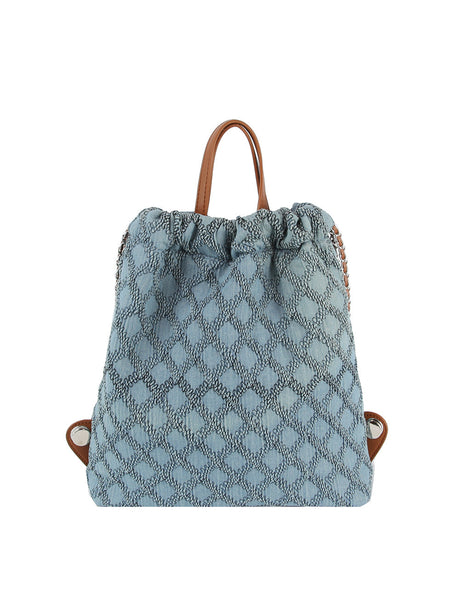 Quilted Design Denim Backpack by hfstylish