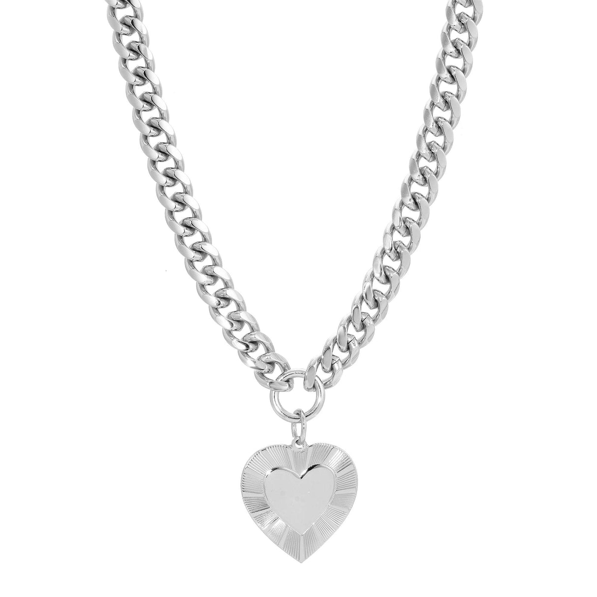 CURB CHAIN & HEART PENDANT NECKLACE by eklexic jewelry