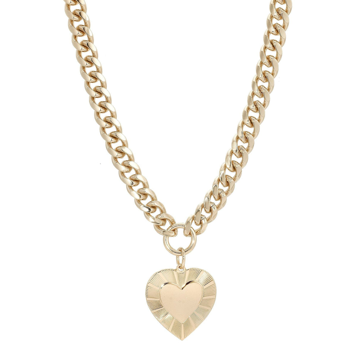 CURB CHAIN & HEART PENDANT NECKLACE by eklexic jewelry