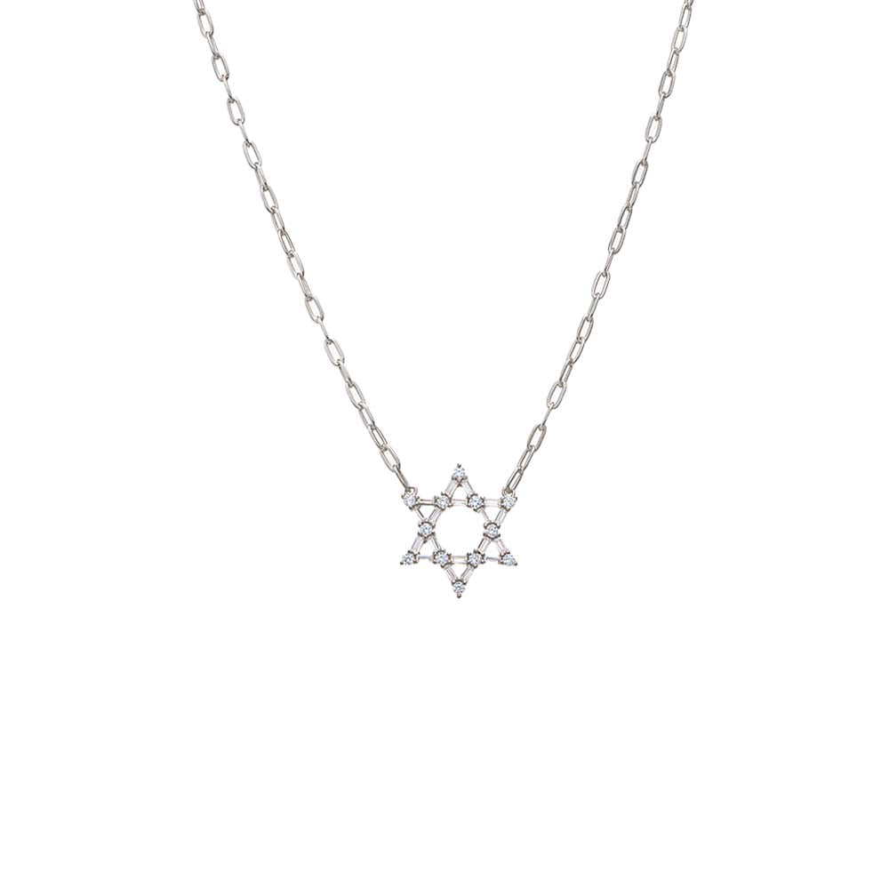 CZ Solitaire X Baguette Star of David Necklace by By Adina Eden