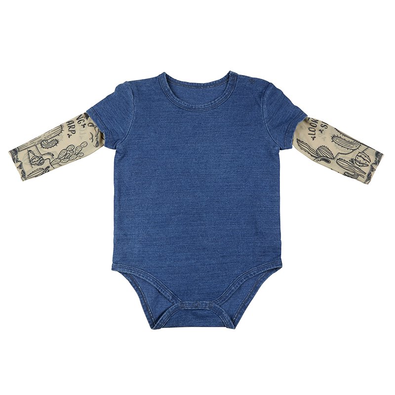 Cactus Tattoo Snapshirt Baby Bodysuit in Blue | Unisex Size 6-12 Months | Funny Full Sleeve Tattoo Infant Shirt by The Bullish Store