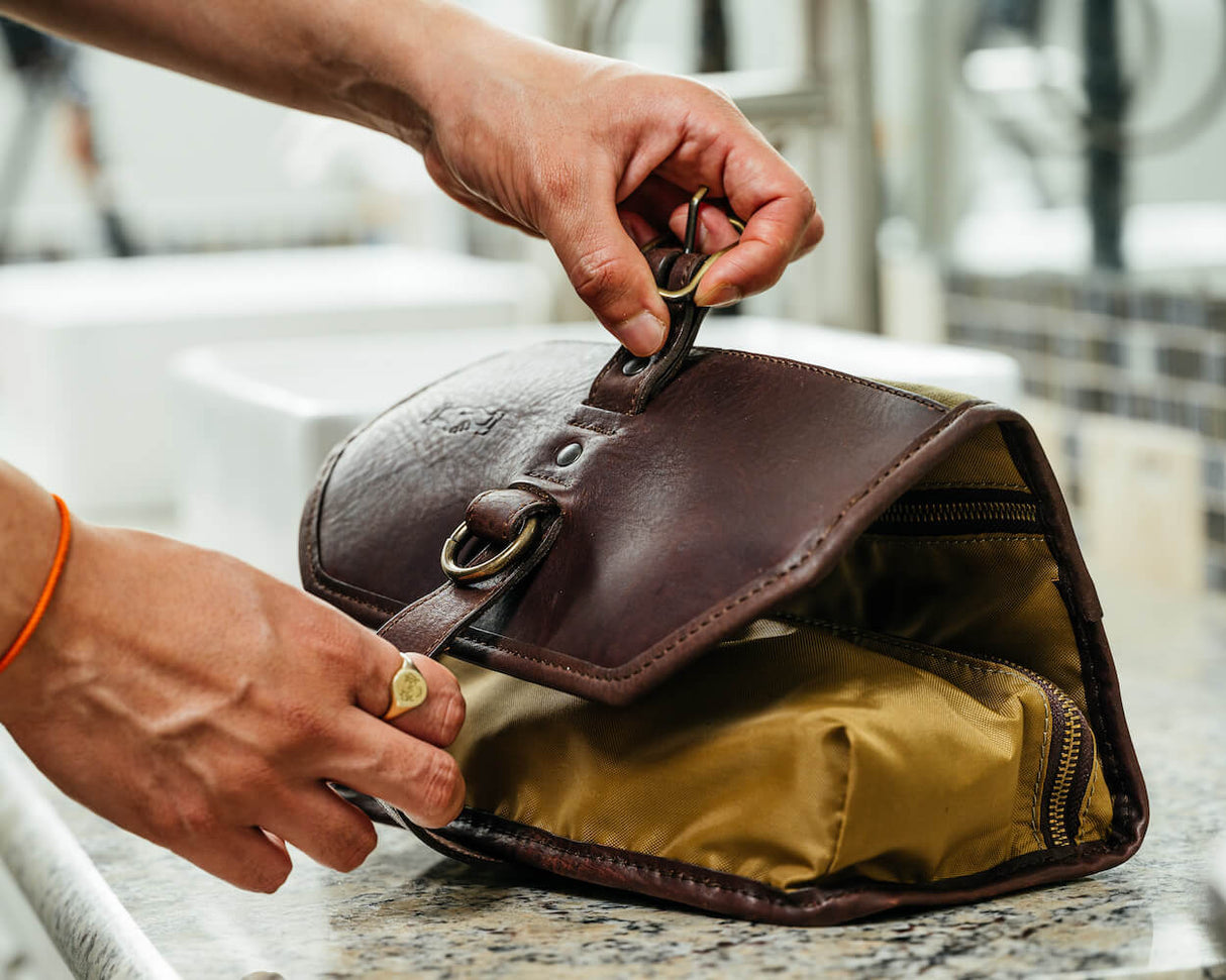 Campaign Waxed Canvas Roll-Up Toiletry Shave Kit by Mission Mercantile Leather Goods