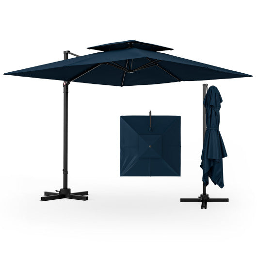 9.5 Feet Cantilever Patio Umbrella with 360° Rotation and Double Top-Navy