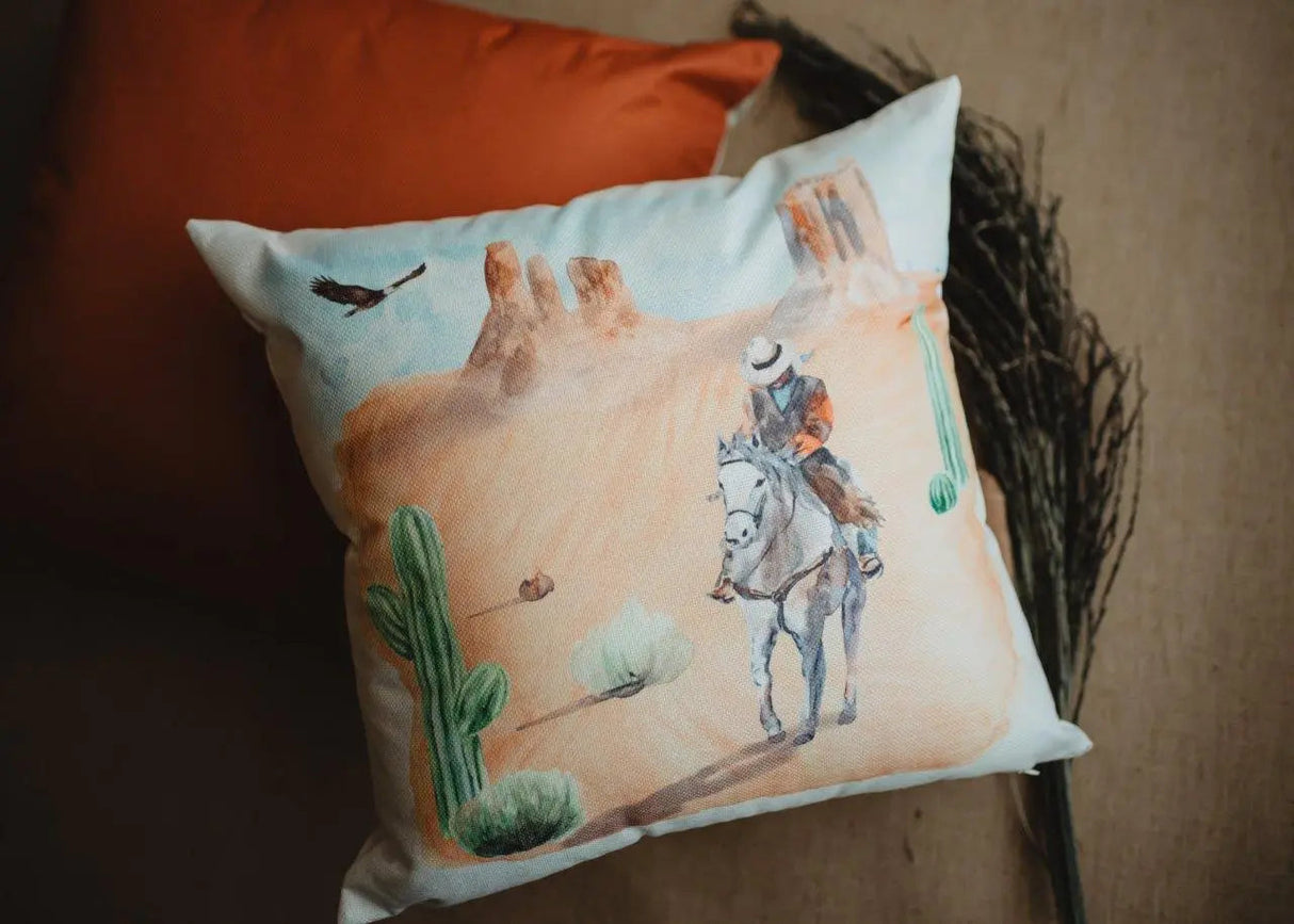 Canyon Cowboy | Desert Art | Arizona Art | Desert Painting | Saguaro Cactus | Arizona Gifts | Home Decor | Gift Idea | Throw PIllows by UniikPillows