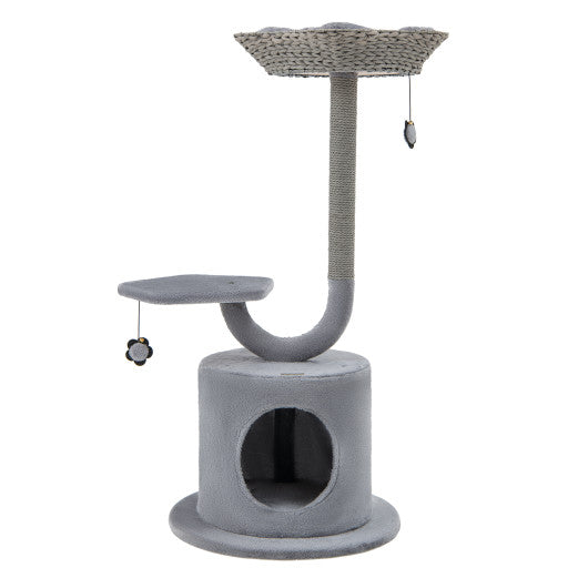 42 Inch Tall Cat Tower with Curved Metal Supporting Frame for Large and Small Cats-Gray