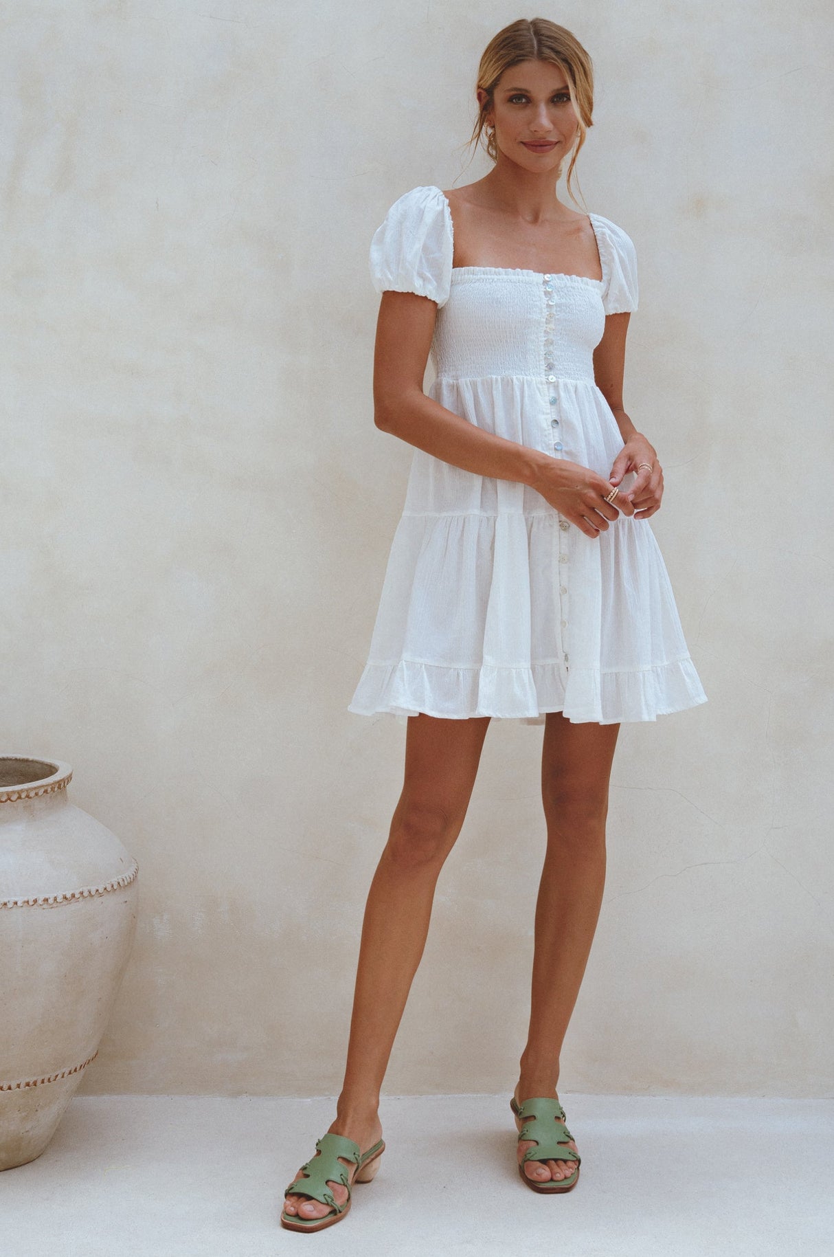 Catalina Smocked Linen Mini Dress by ELF