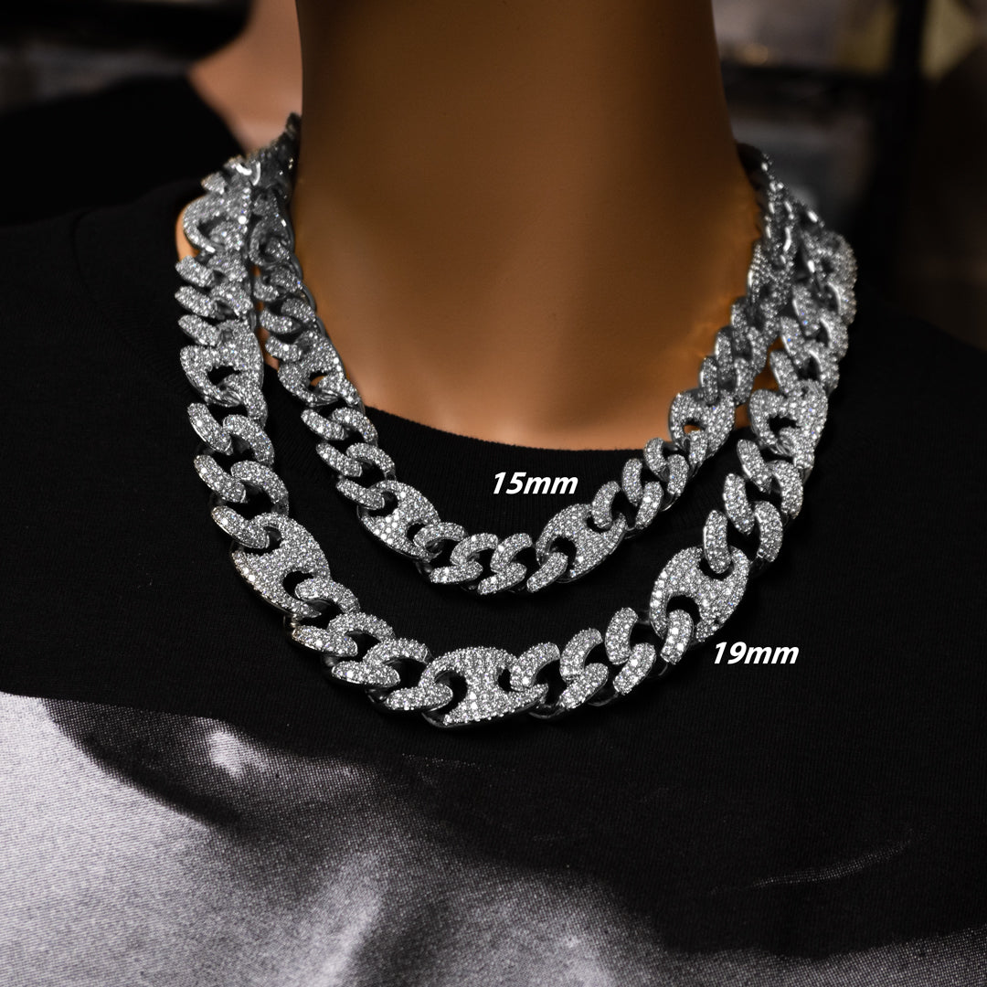 15mm/19mm Diamond Mariner Cuban Chain in Solid Sterling Silver by Custom Gold Grillz