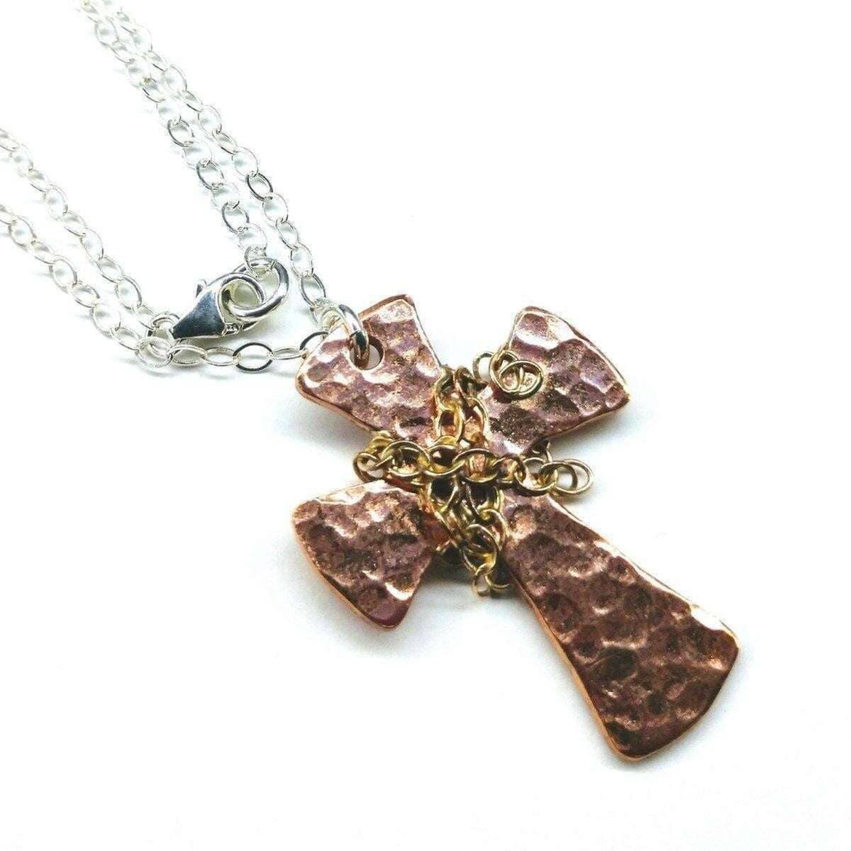 Chained Hammered Copper Cross Necklace For Him Or Her by Alexa Martha Designs