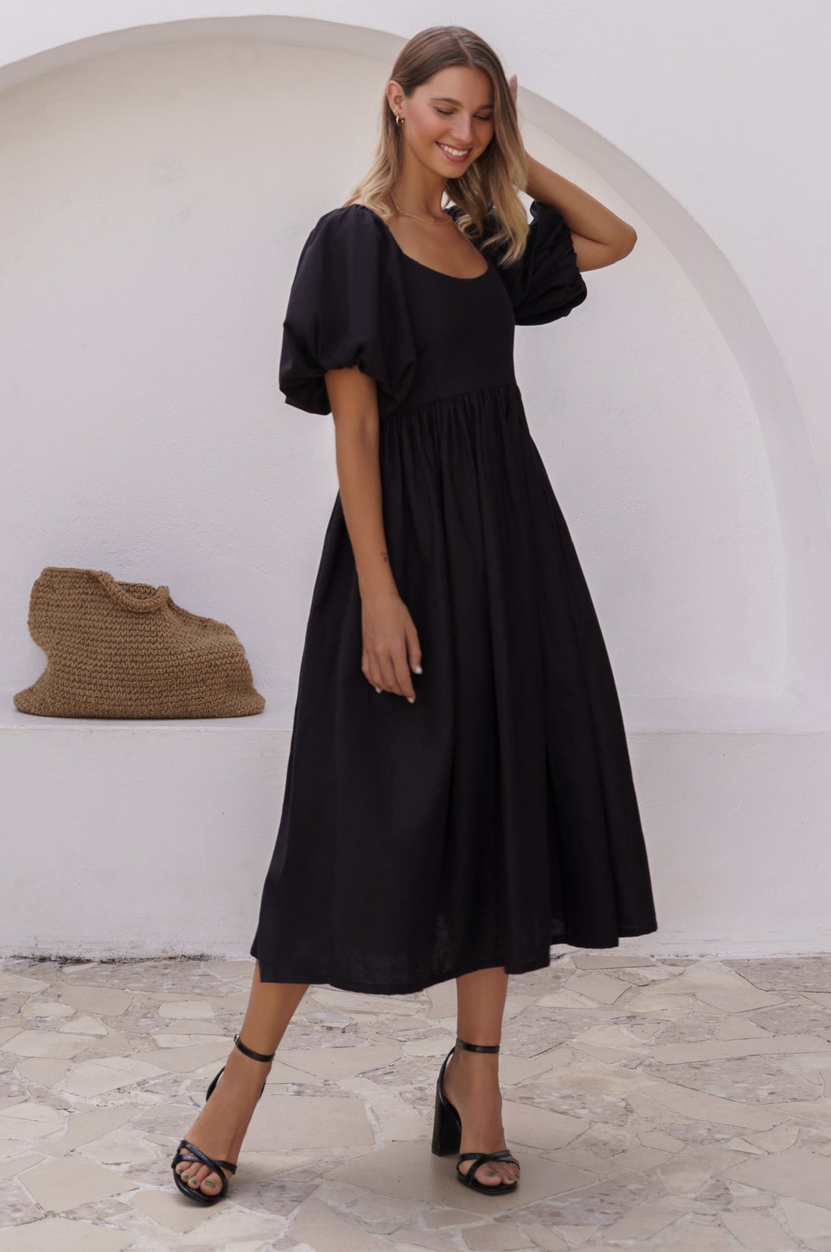 Cherie Puff Sleeve Midi Dress by ELF