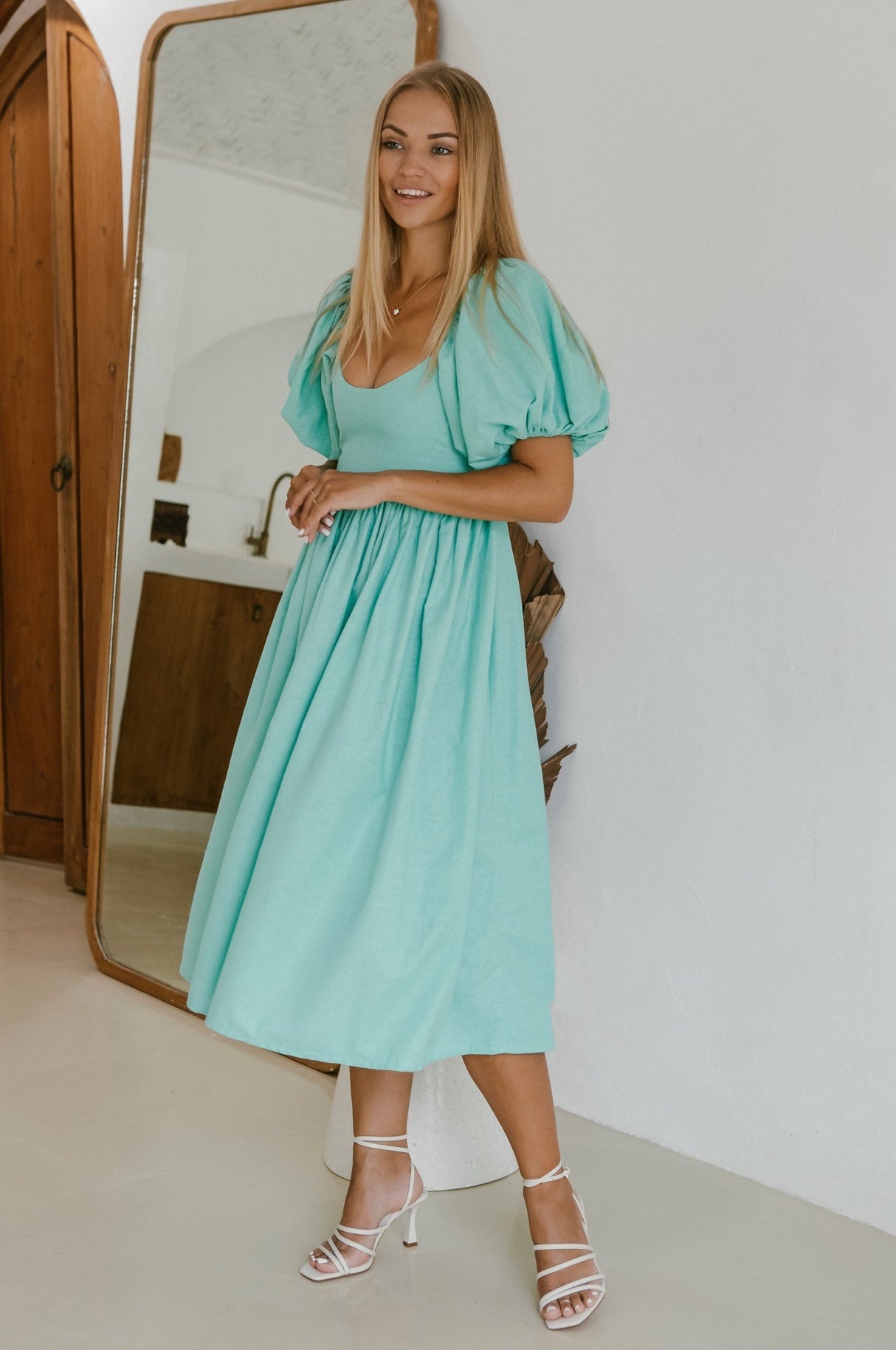 Cherie Puff Sleeve Midi Dress by ELF