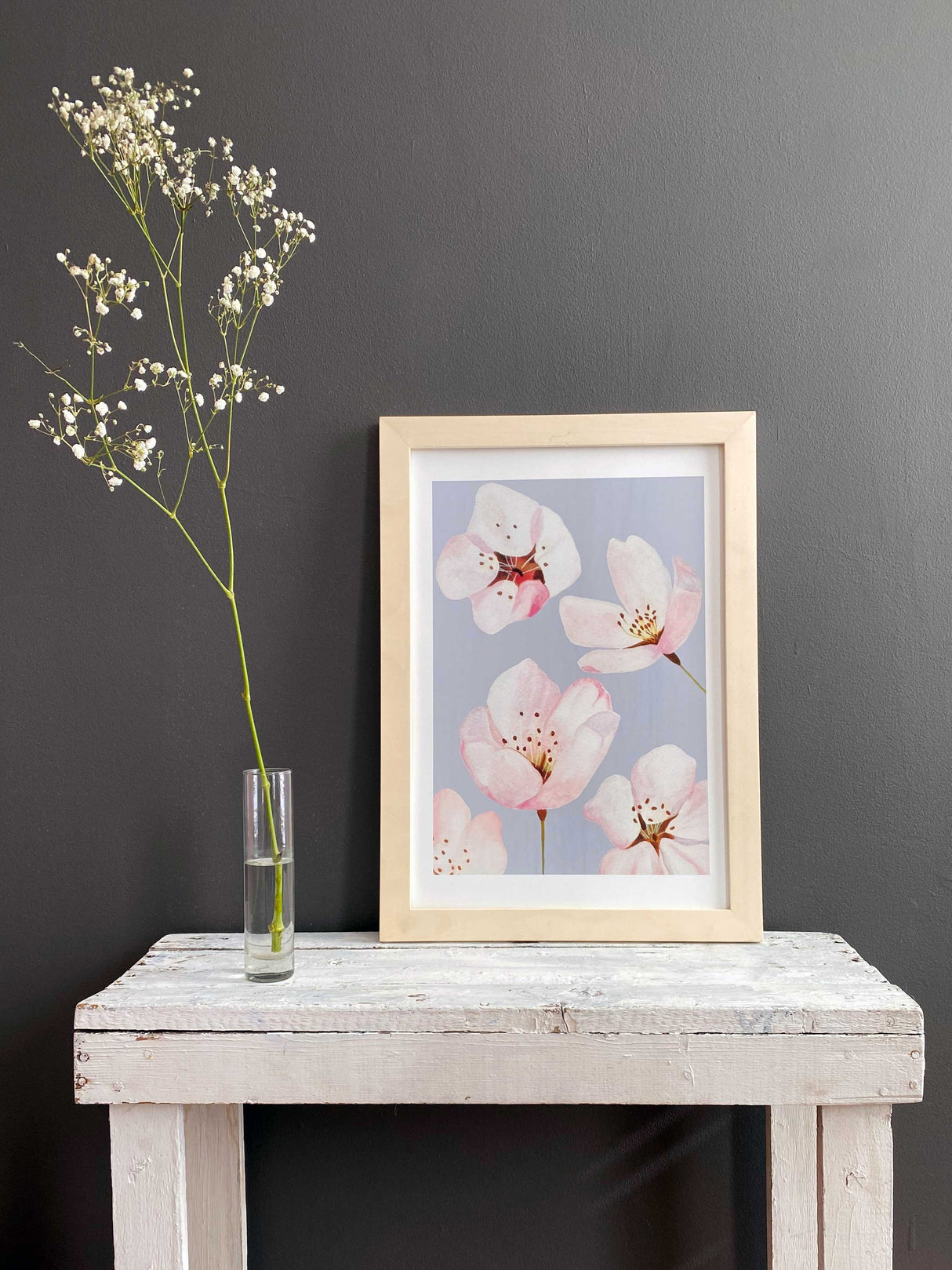 Art Print:  Cherry Blossoms on Grey by India & Purry