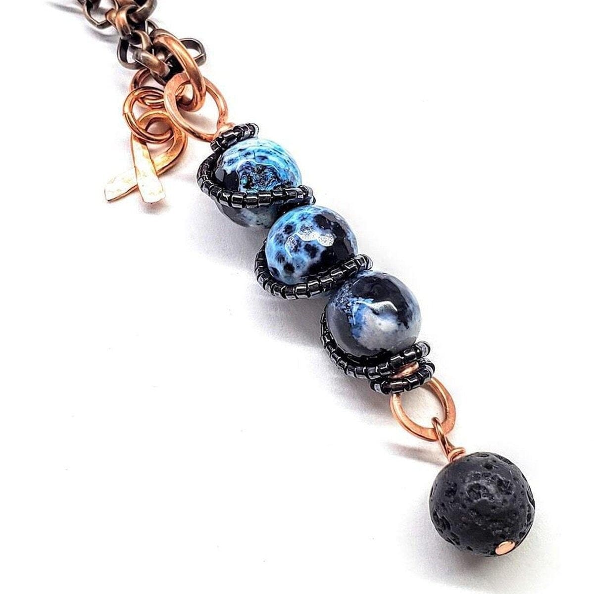 Child Abuse Prevention Awareness Beaded Gemstone stick Pendant With Lava Rock Bead Charm Necklace by Alexa Martha Designs