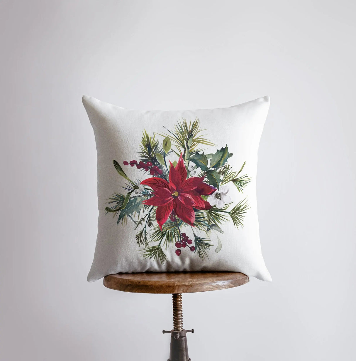 Christmas Poinsettia with Holly Throw Pillow Cover | Holiday Decor | Christmas Throw Pillow | Christmas Home Decor | Elegant Luxury Decor by UniikPillows