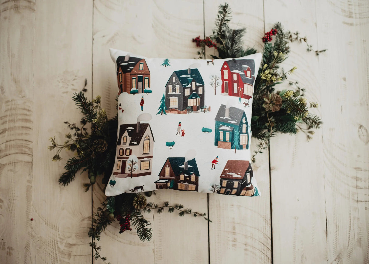 Christmas Village Houses Throw Pillow Cover |  | Christmas tree | Christmas Gifts | Room Decor | Mom Gift | Aaesthetic Room Decor by UniikPillows