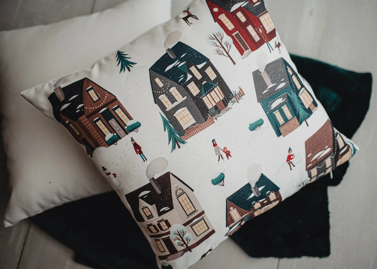 Christmas Village Houses Throw Pillow Cover |  | Christmas tree | Christmas Gifts | Room Decor | Mom Gift | Aaesthetic Room Decor by UniikPillows