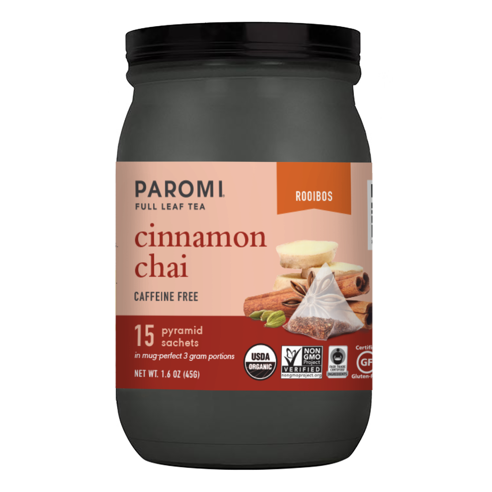 Organic Cinnamon Chai Rooibos Tea, Caffeine Free, in Pyramid Tea Bags by Paromi Tea