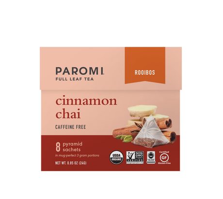 Organic Cinnamon Chai Rooibos Tea, Caffeine Free, in Pyramid Tea Bags by Paromi Tea