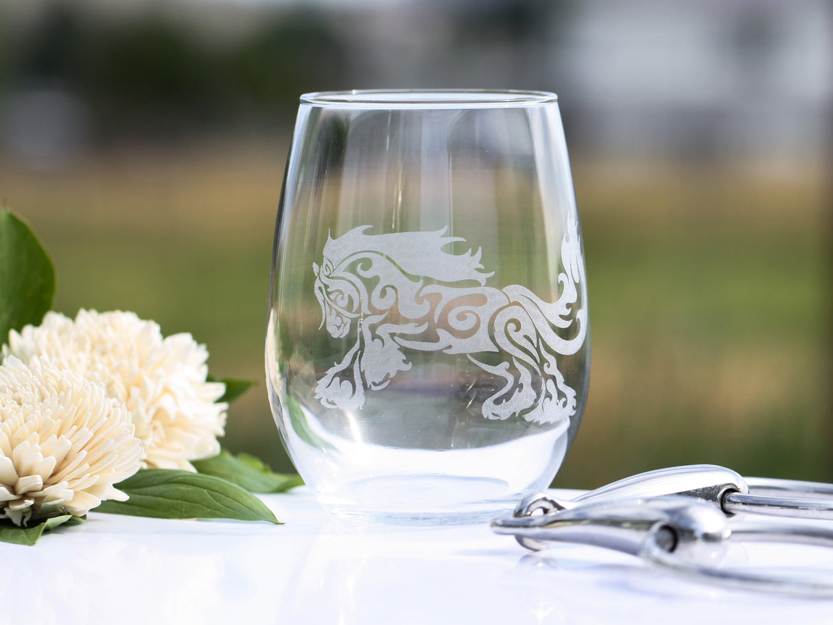 Gypsy Horse Romp Stemless Wine Glass Set by Classy Equine