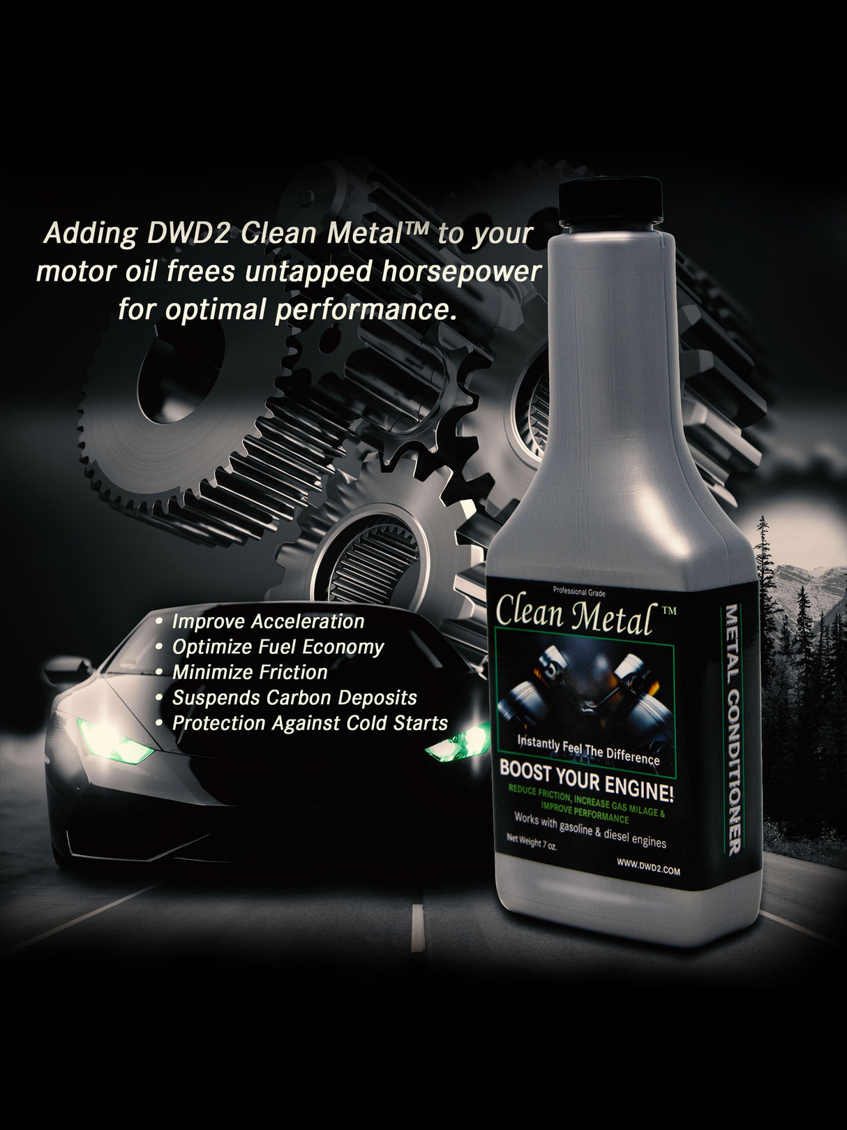 DWD2 Clean Metal™ Conditioner - Engine Oil Additive, Friction Reducer 7 oz. | Motor Oil Additive | Nano-Technology | Reduce Heat and Friction | Enhance Engine Performance | Increase Fuel Economy by The DWD2 System, Inc.