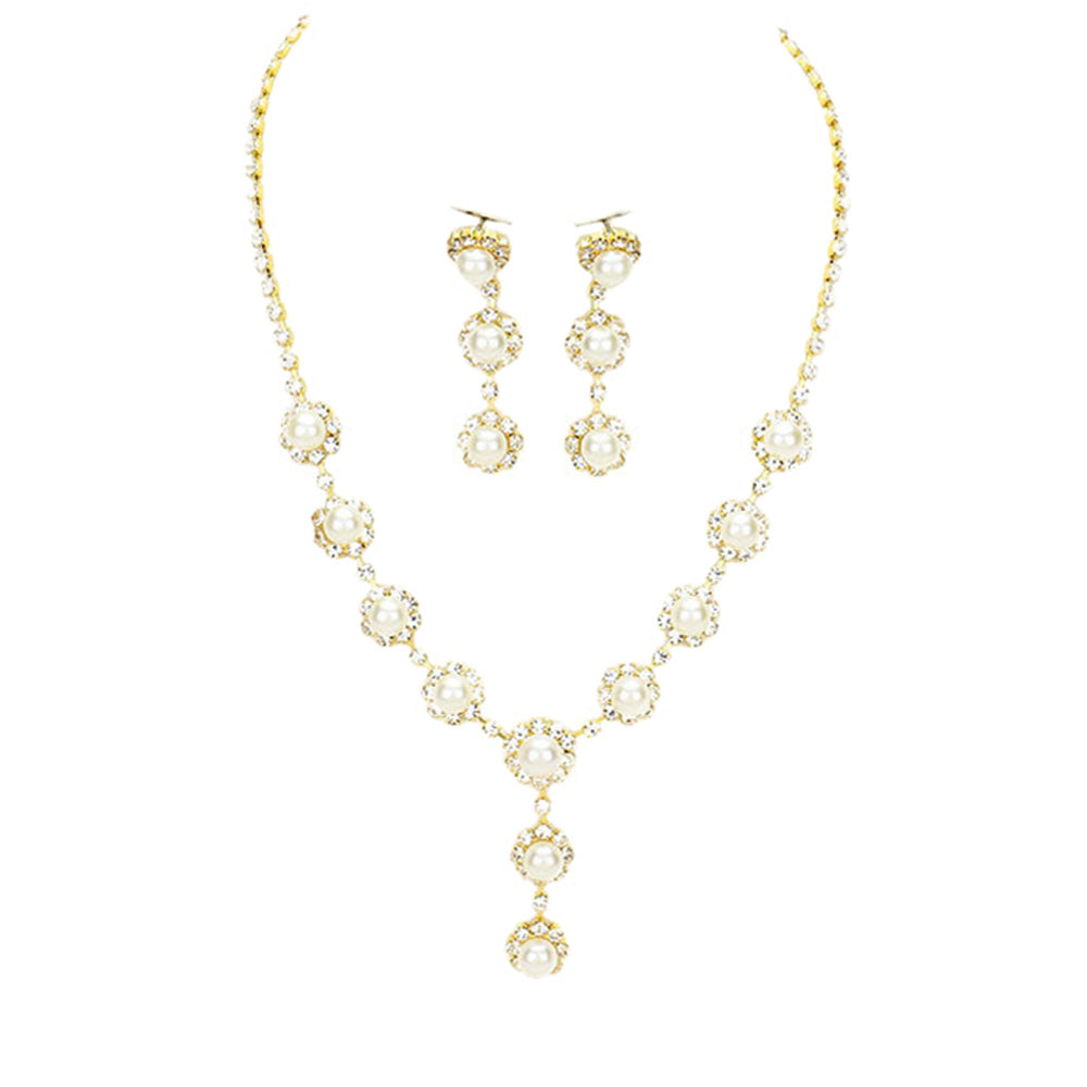 Floral Pave Crystal Rhinestone Pearl Necklace by Madeline Love