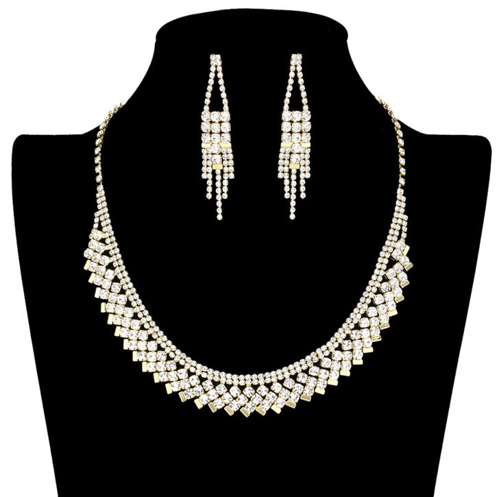 Dazzling Curved Rhinestone Necklace Earring Set by Madeline Love