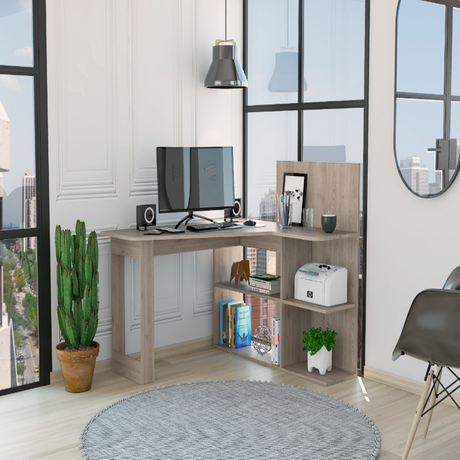 Fresno L-Shaped Computer Desk, Four Shelves by FM FURNITURE