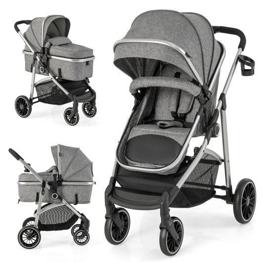 2-in-1 Convertible Baby Stroller with Reversible Seat-Gray