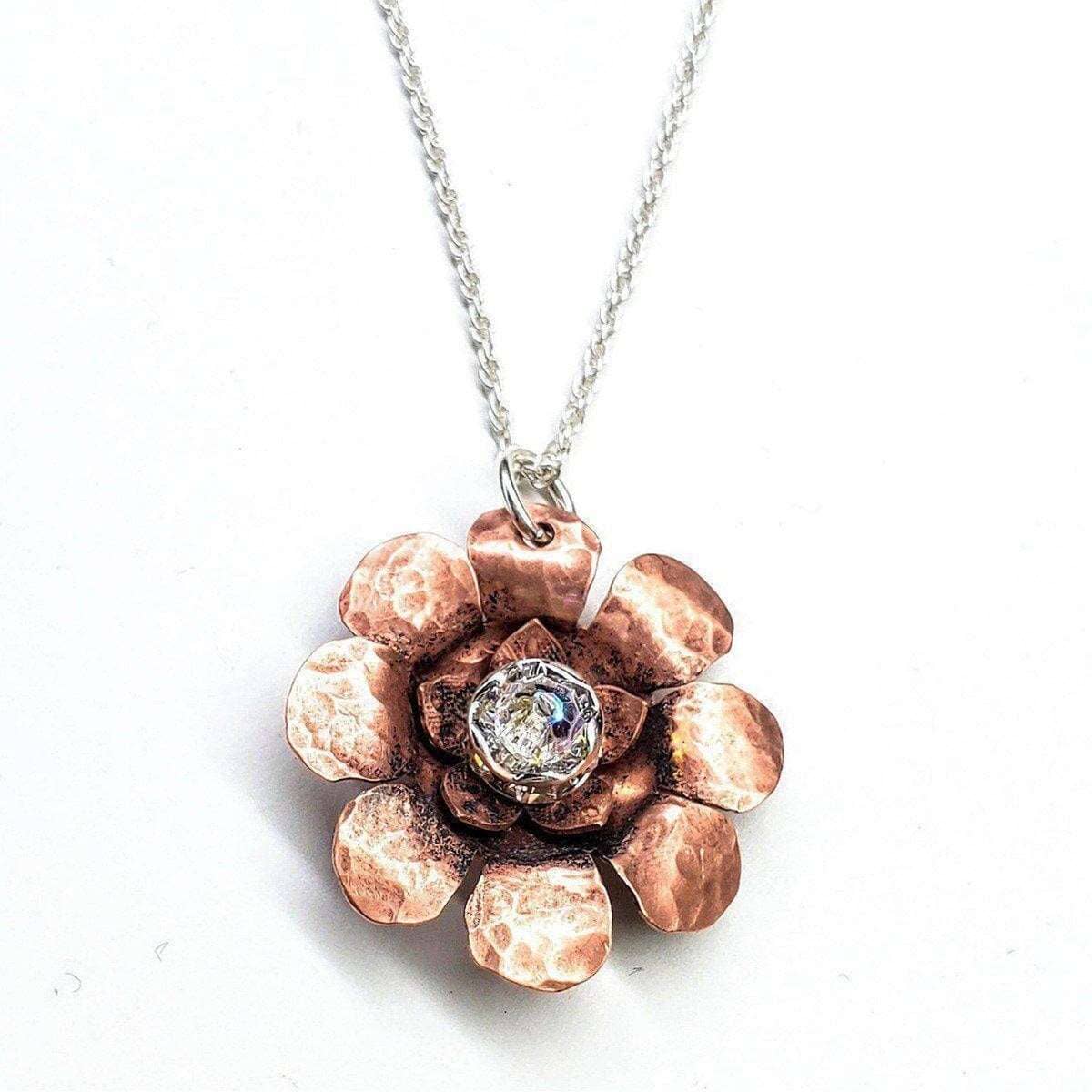 Copper Crystal Flower blossom Spinner Necklace by Alexa Martha Designs